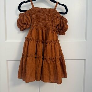 SHEIN Rust Smocked Casual Dress for Kids